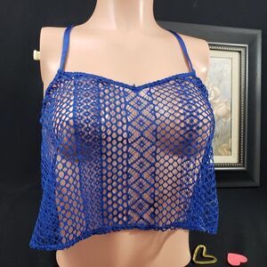 VS Blue Sexy FishNet Lace Cross Back Straps Tank S
